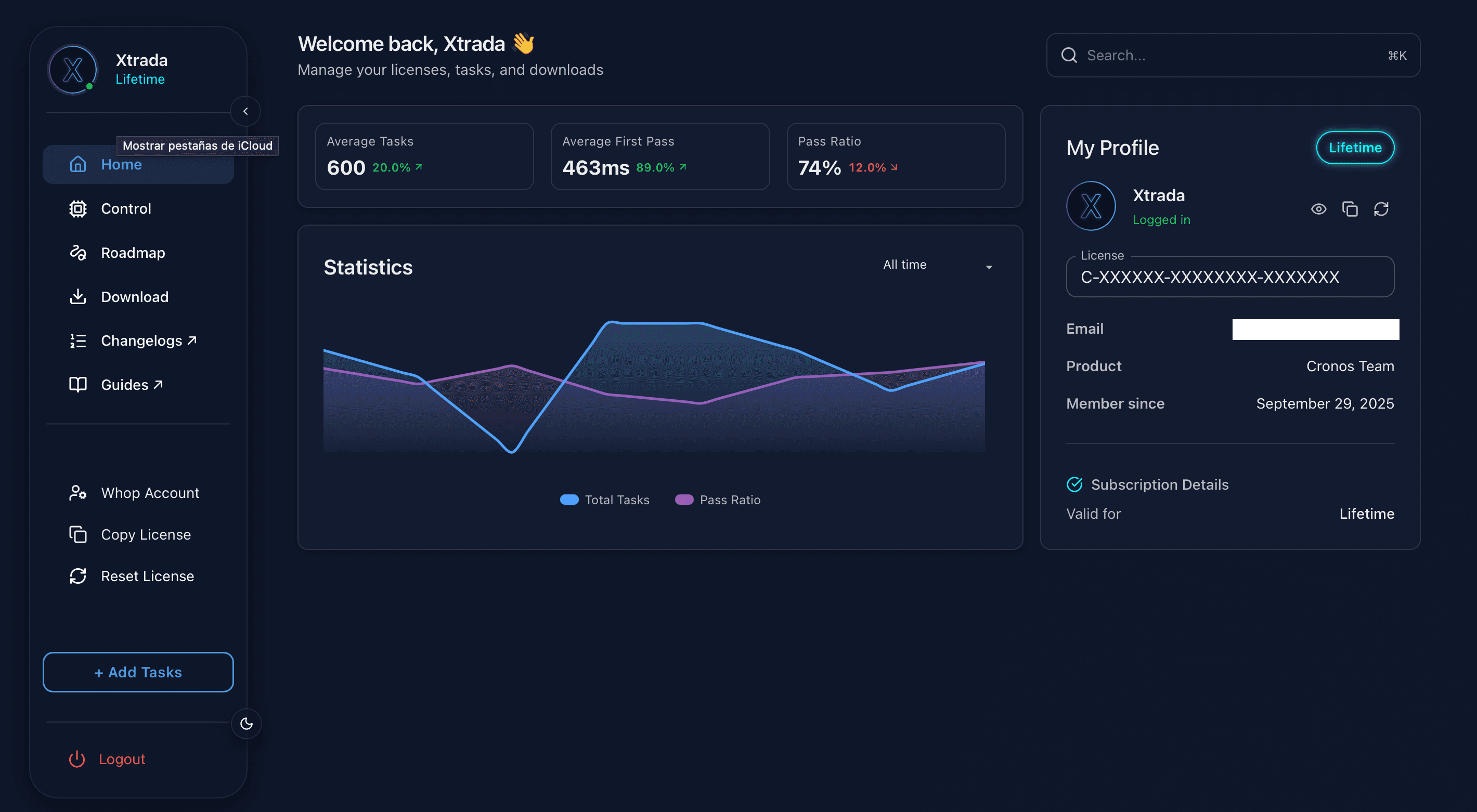 Cronos dashboard preview